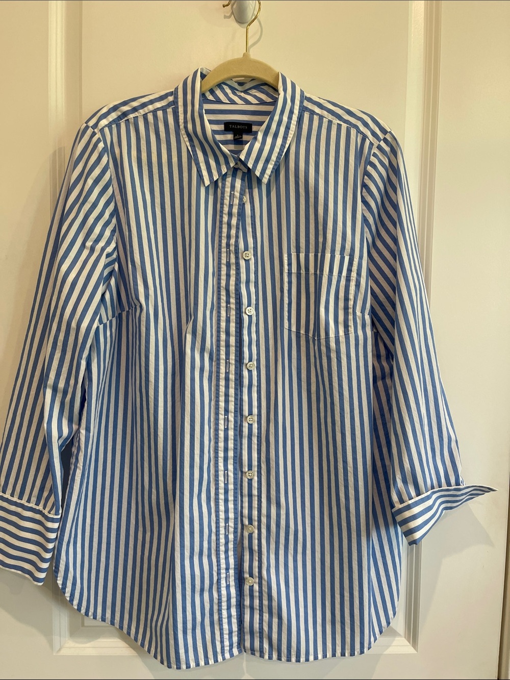 Talbots Blue and White Striped Button-Up Shirt